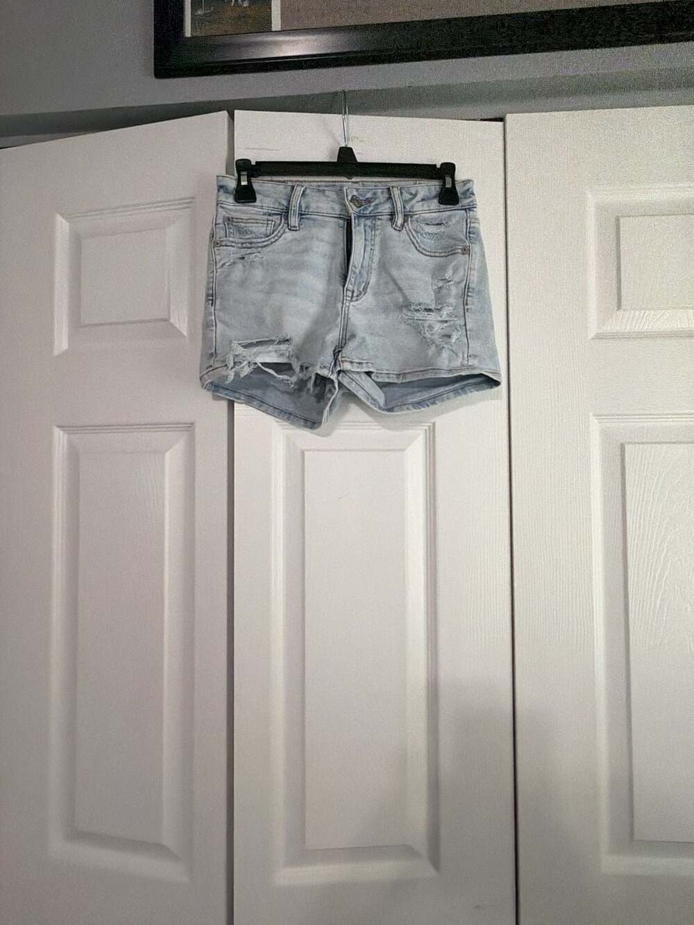 American Eagle High Rise Shortie Distressed Denim Shorts